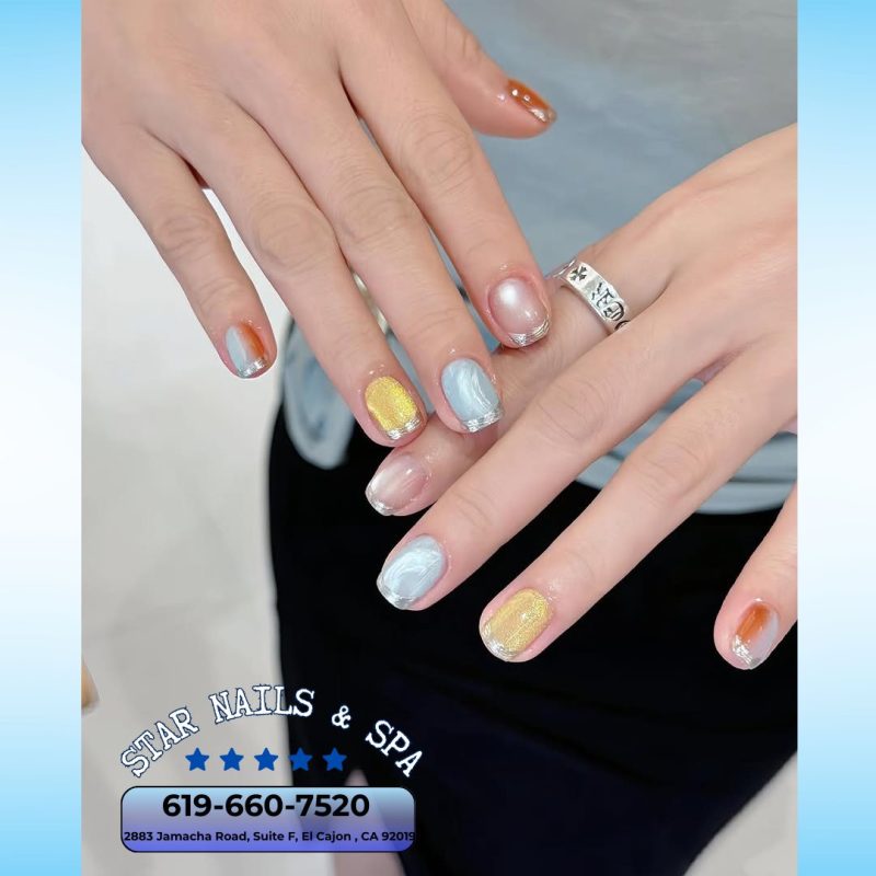 Classic manicure with natural nail polish at nail salon 92019