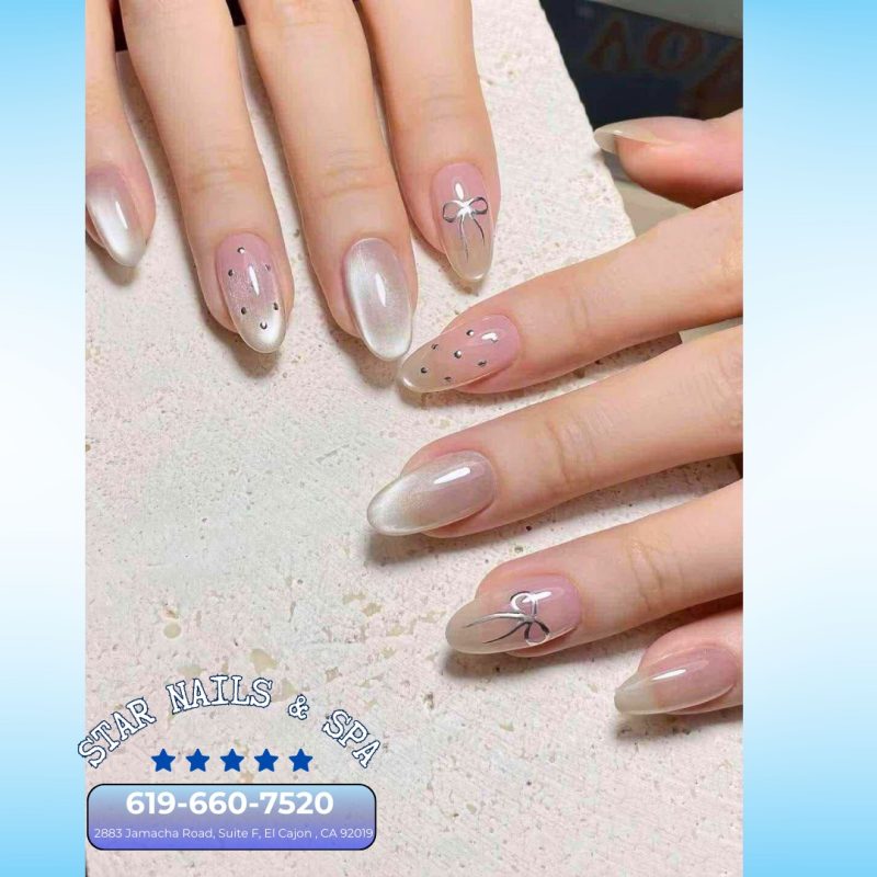 Elegant French manicure with white tips at nail salon 92019